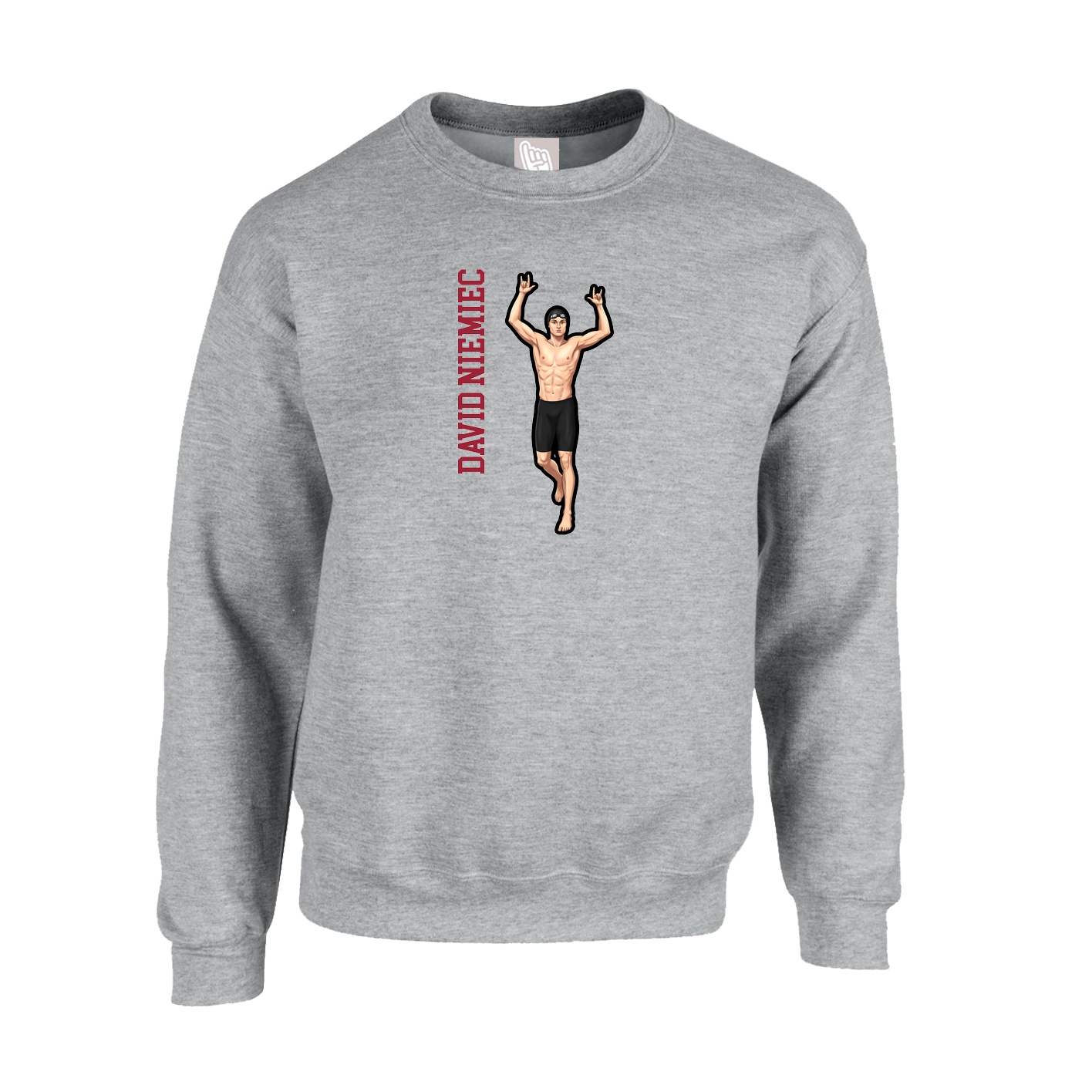 Fleece Crew — Name Vertical in Grey