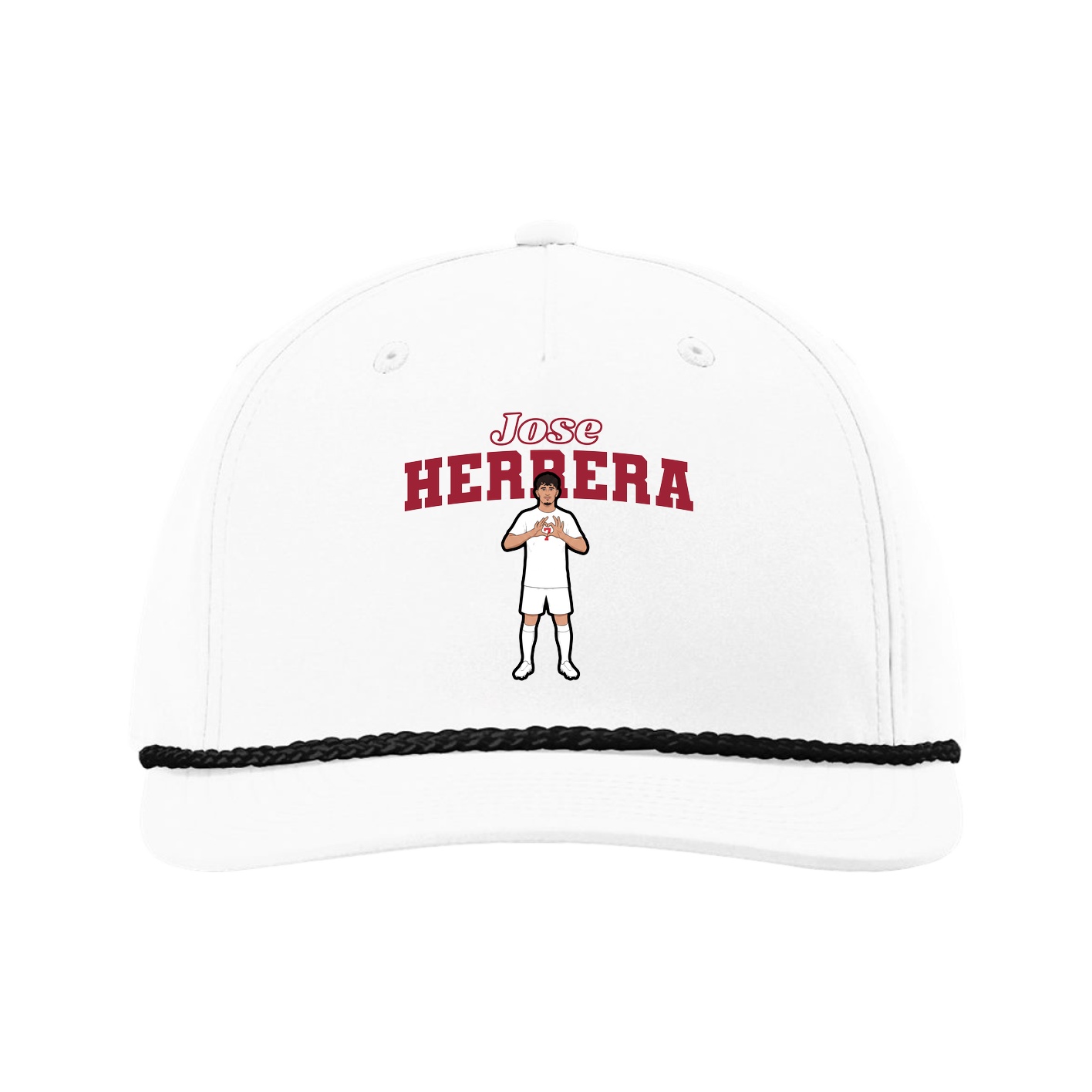 Five-Panel Classic Rope Cap — Name Arch in White
