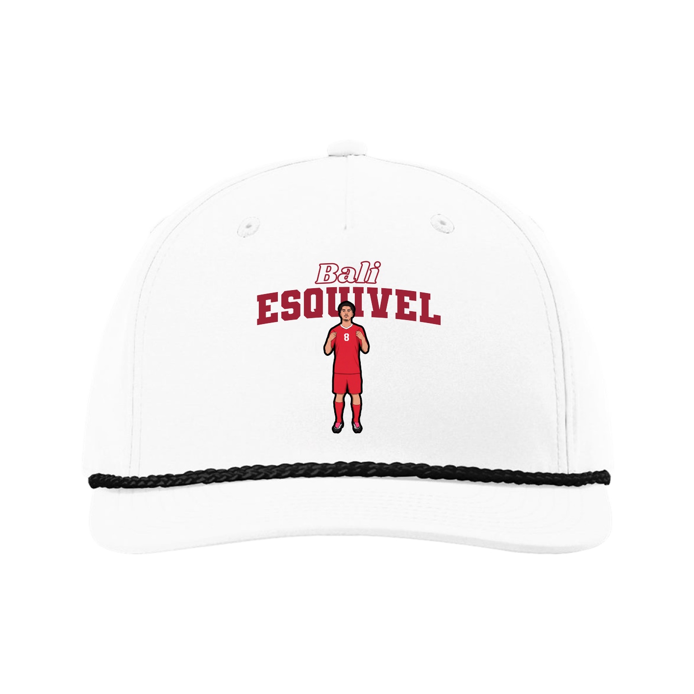 Five-Panel Classic Rope Cap — Name Arch in White