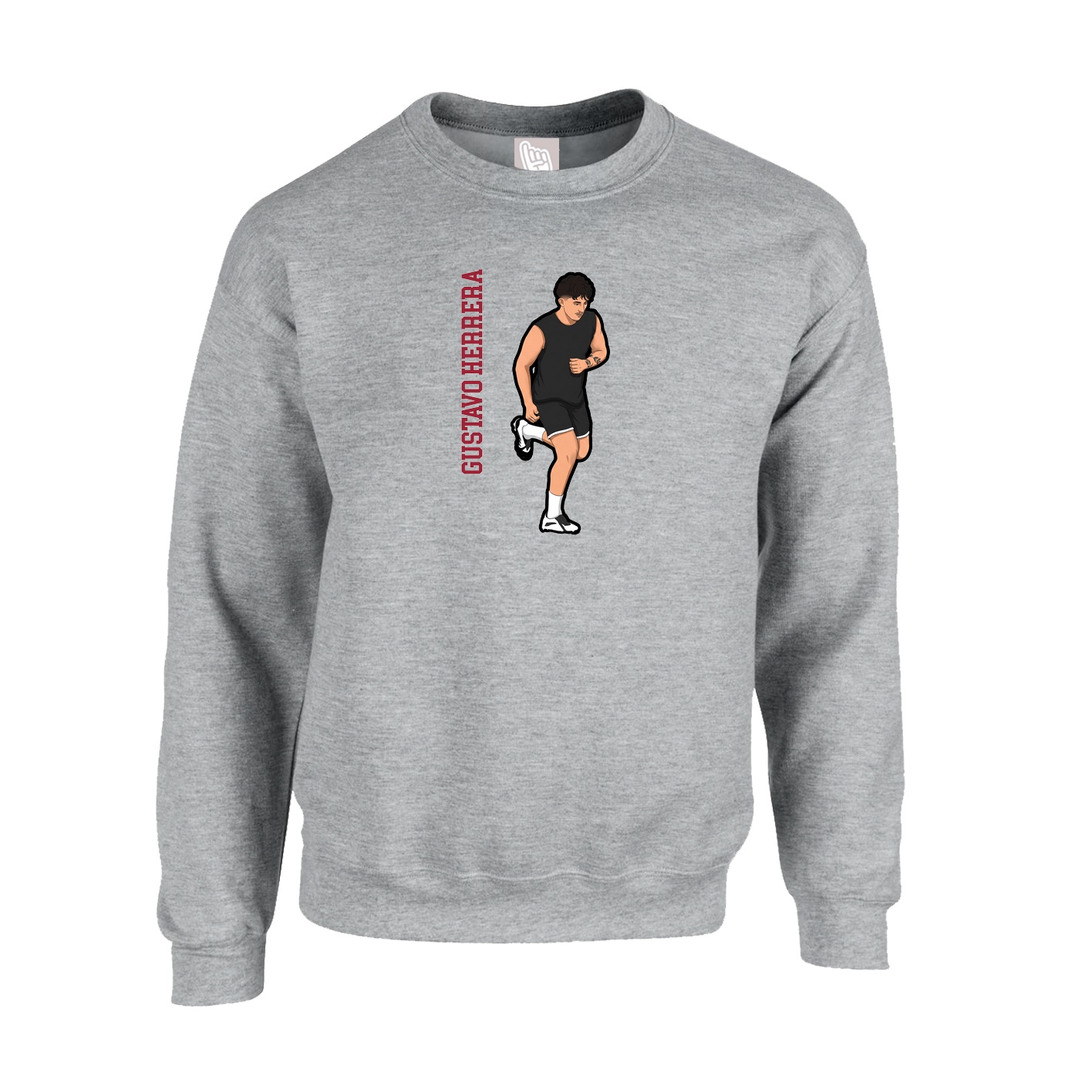 Fleece Crew — Name Vertical in Grey