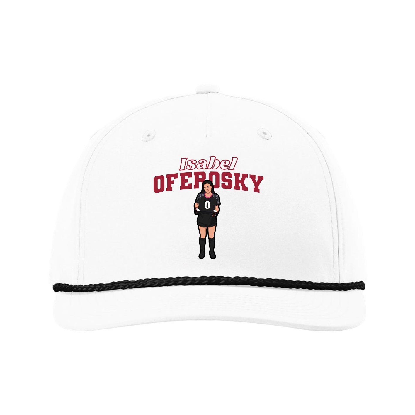 Five-Panel Classic Rope Cap — Name Arch in White