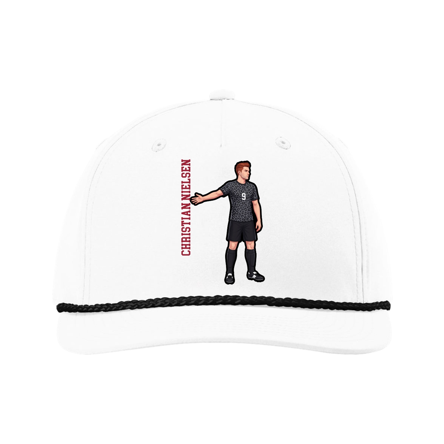 Five-Panel Classic Rope Cap — Name Vertical in White