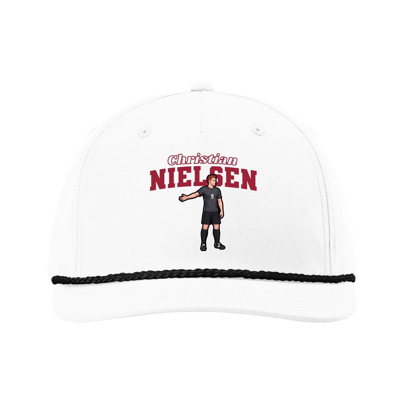 Five-Panel Classic Rope Cap — Name Arch in White