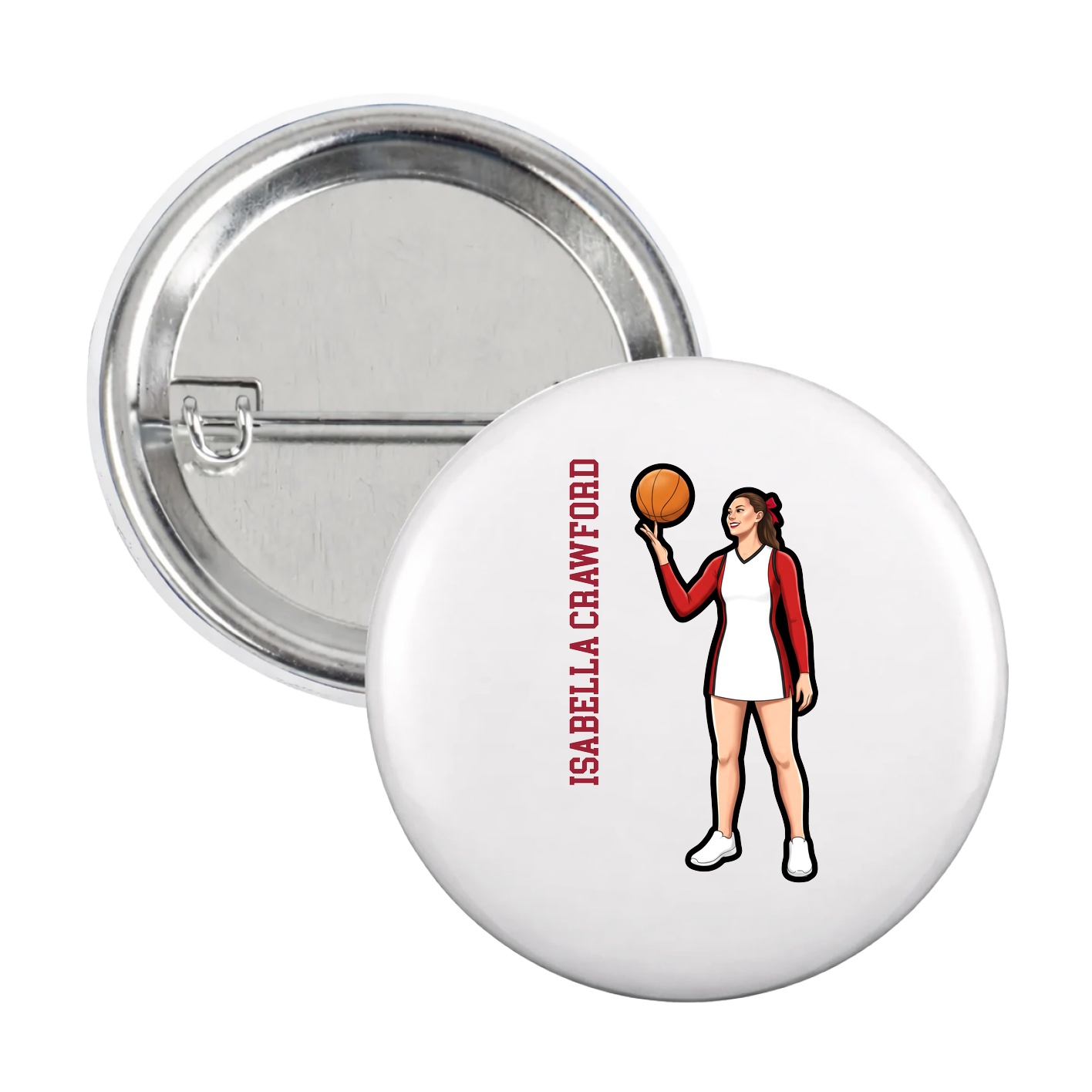 Game Day Button — Name Vertical in White