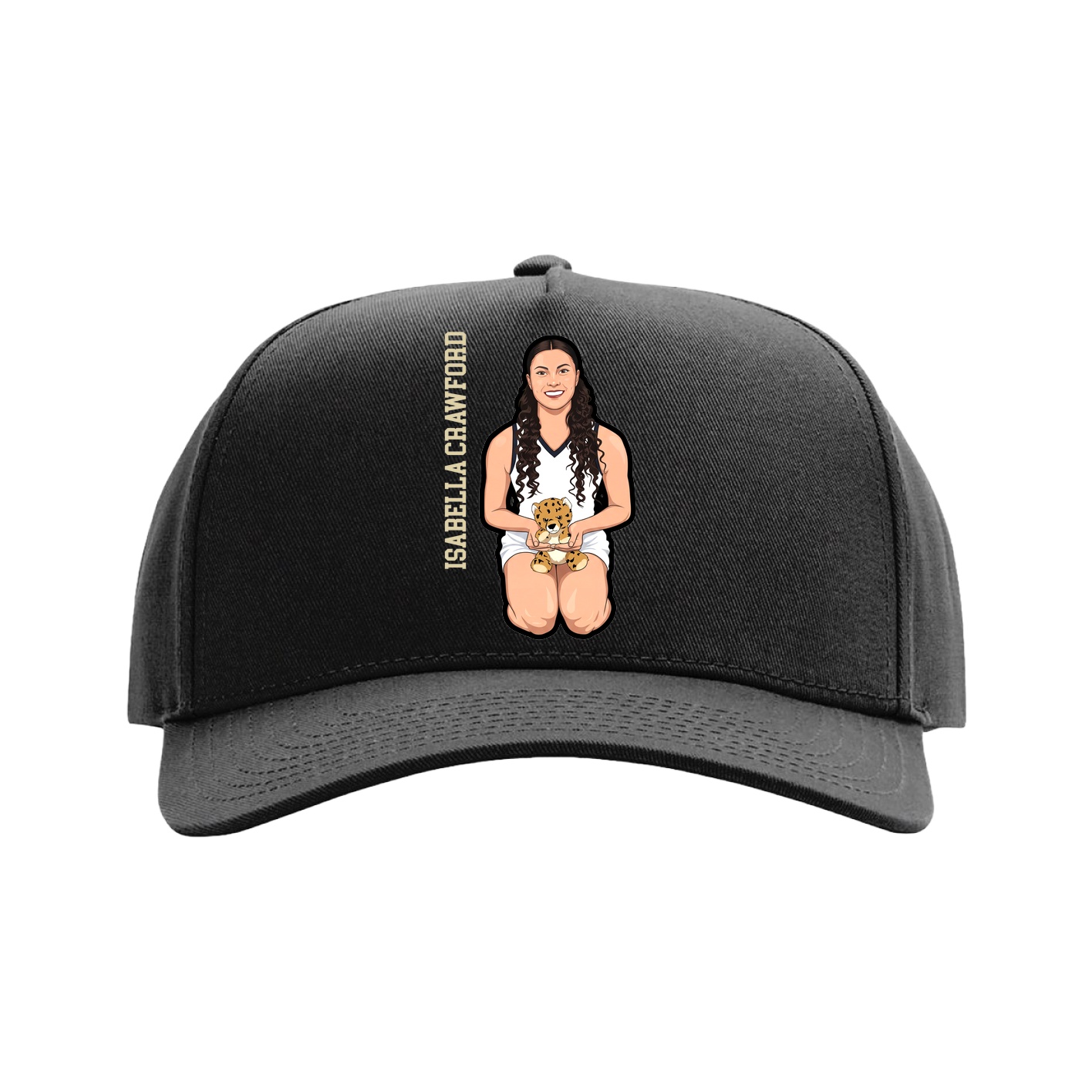 Full Fabric Five-Panel Champ Cap — Name Vertical in Black