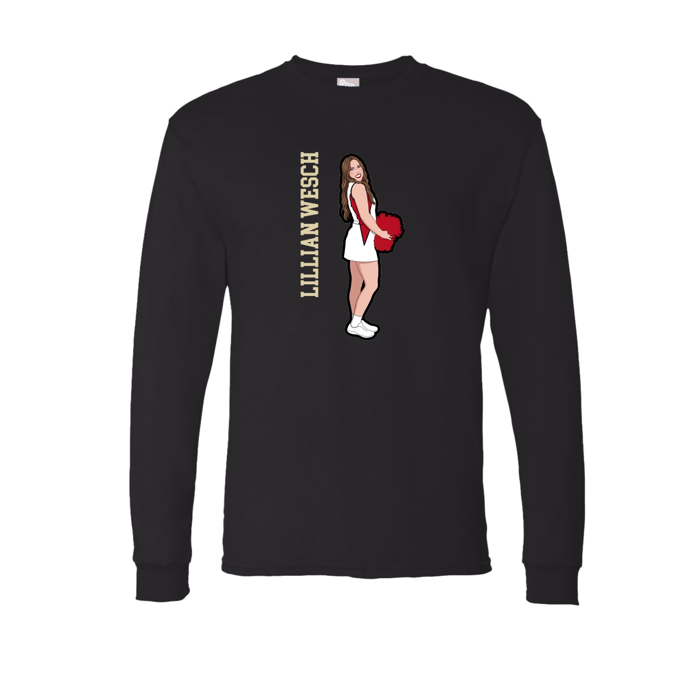 Long Sleeve Tee — Name Vertical in Black