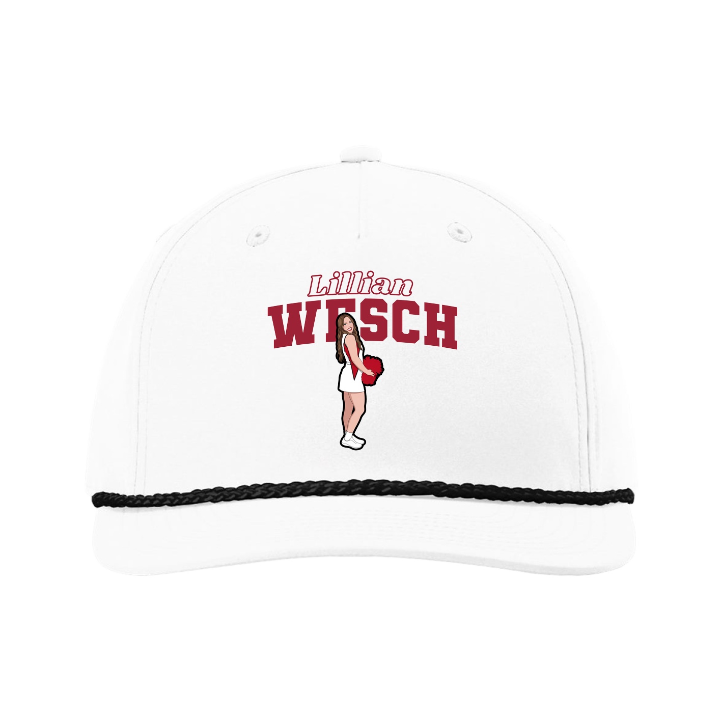 Five-Panel Classic Rope Cap — Name Arch in White