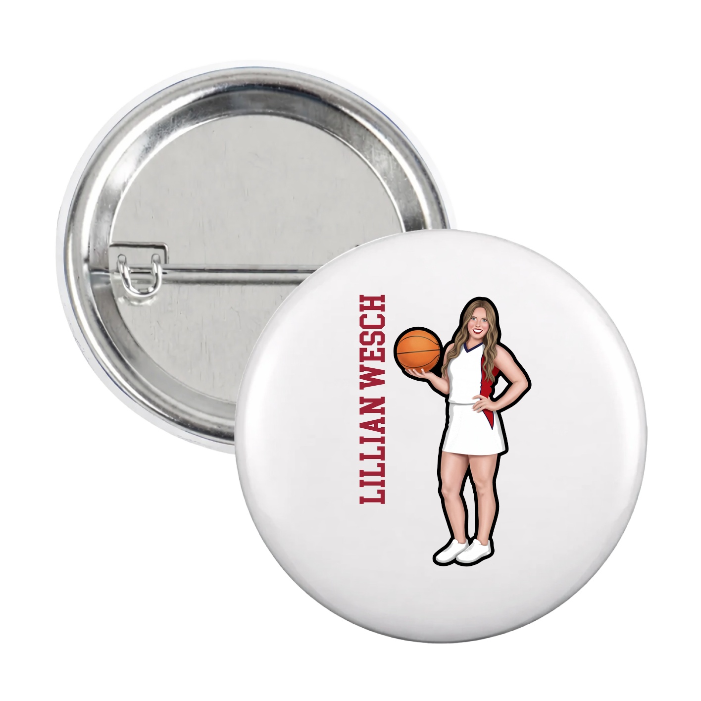 Game Day Button — Name Vertical in White