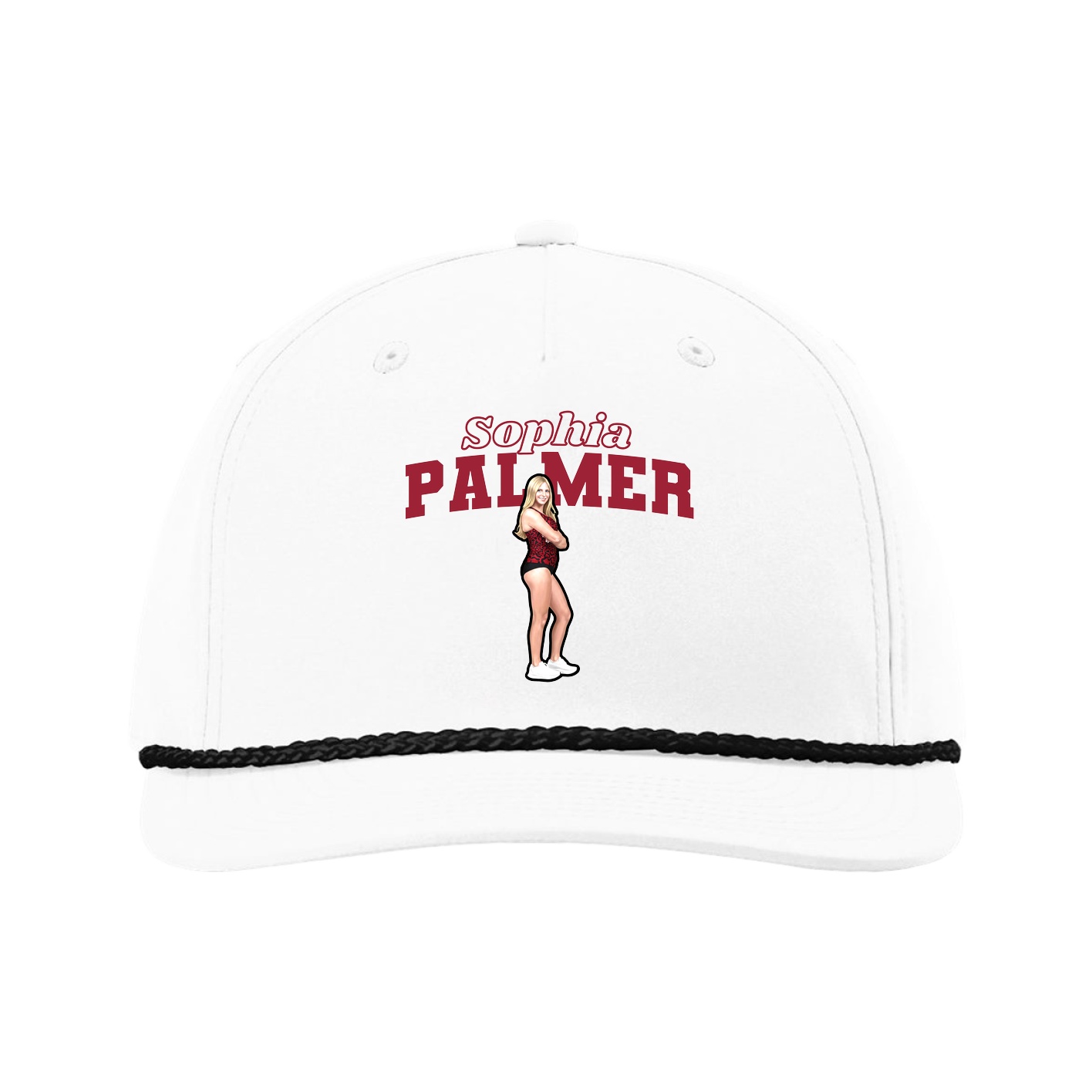 Five-Panel Classic Rope Cap — Name Arch in White