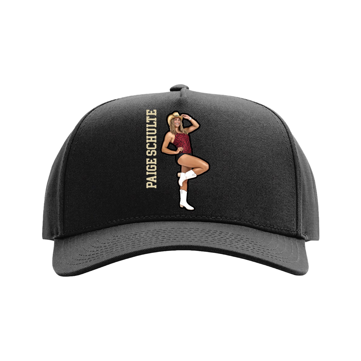 Full Fabric Five-Panel Champ Cap — Name Vertical in Black