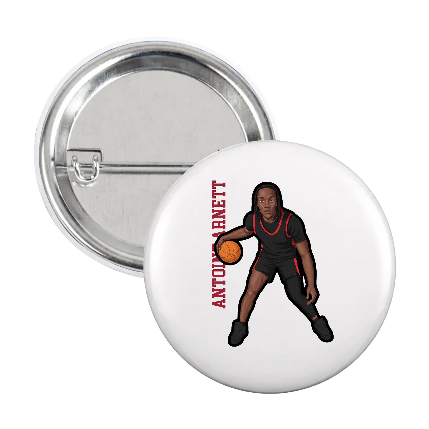 Game Day Button — Name Vertical in White
