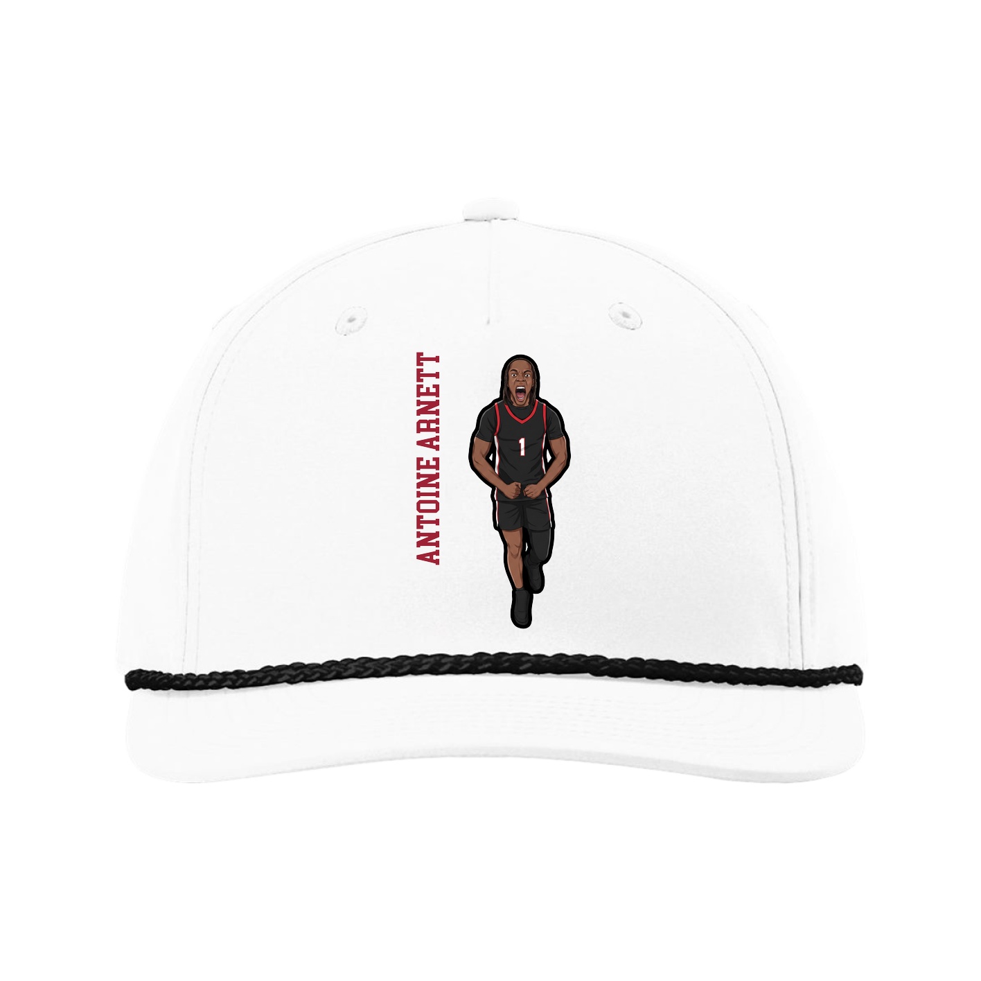 Five-Panel Classic Rope Cap — Name Vertical in White