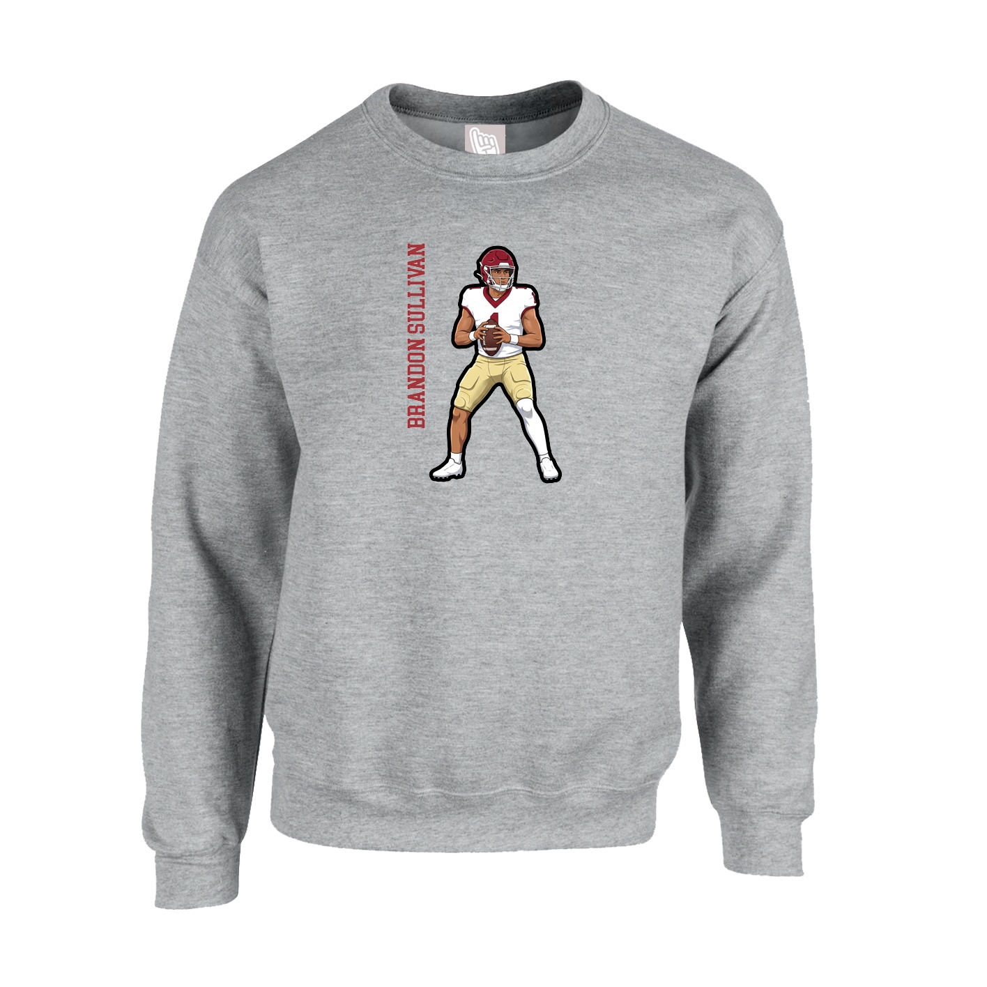 Fleece Crew — Name Vertical in Grey