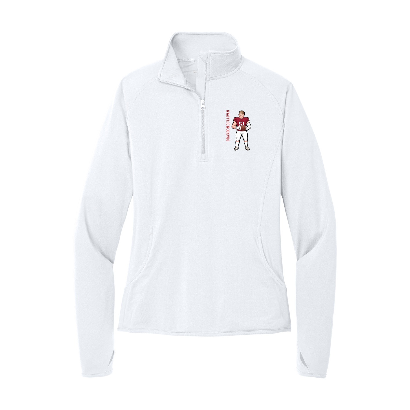 Women's Q-Zip Pullover — Name Vertical in White