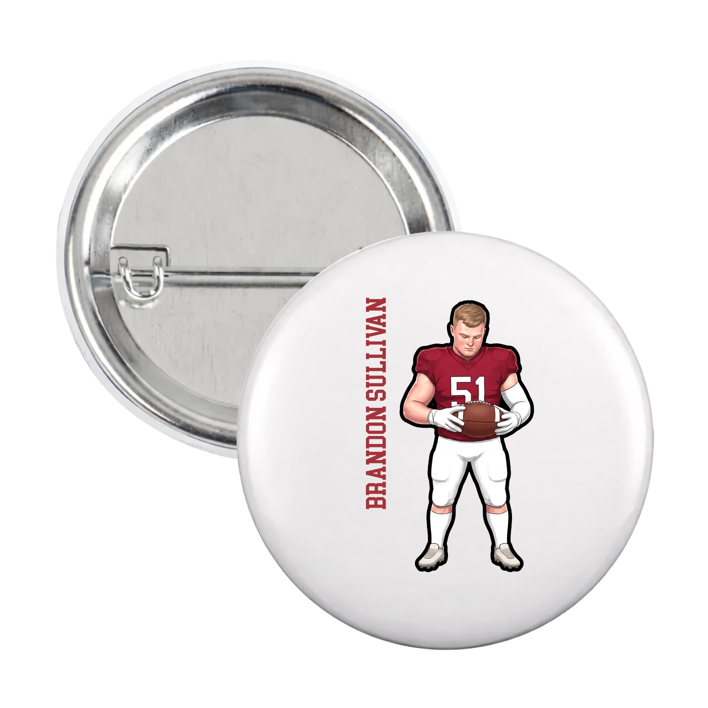 Game Day Button — Name Vertical in White