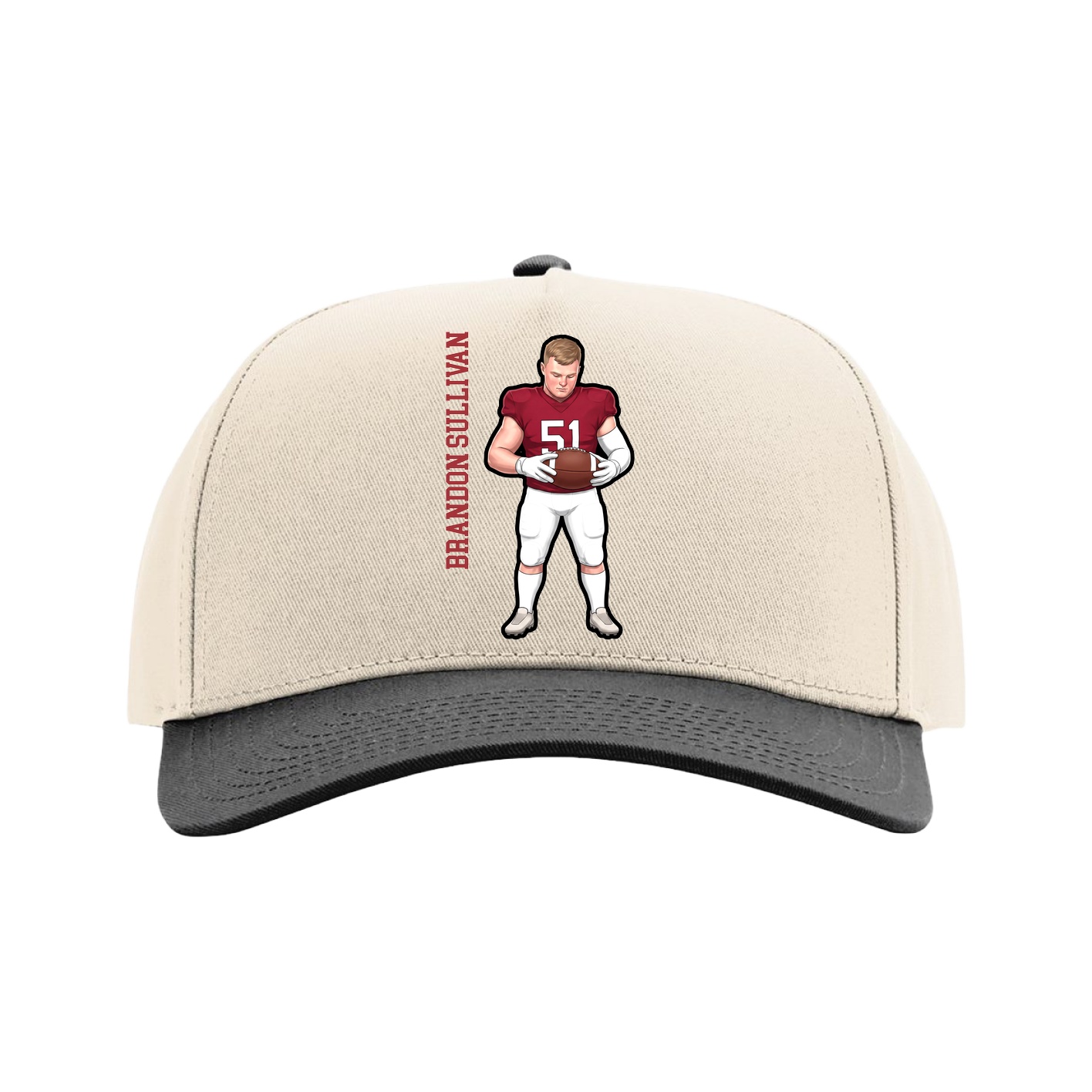 Full Fabric Five-Panel Champ Cap — Name Vertical in Cream/Black