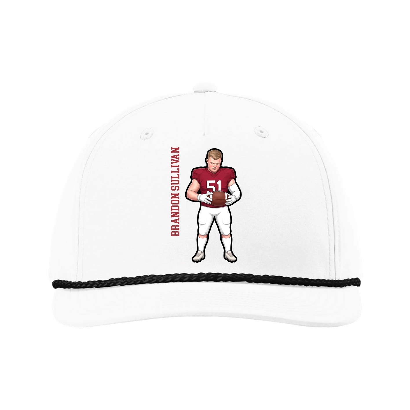 Five-Panel Classic Rope Cap — Name Vertical in White