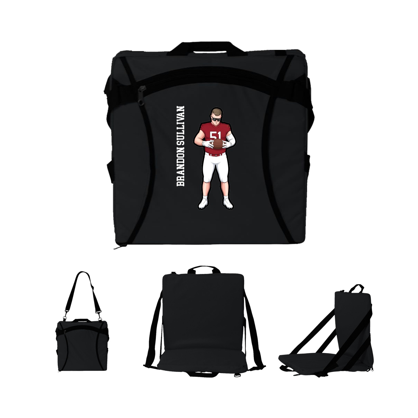 Folding Stadium Seat — Name Vertical in Black