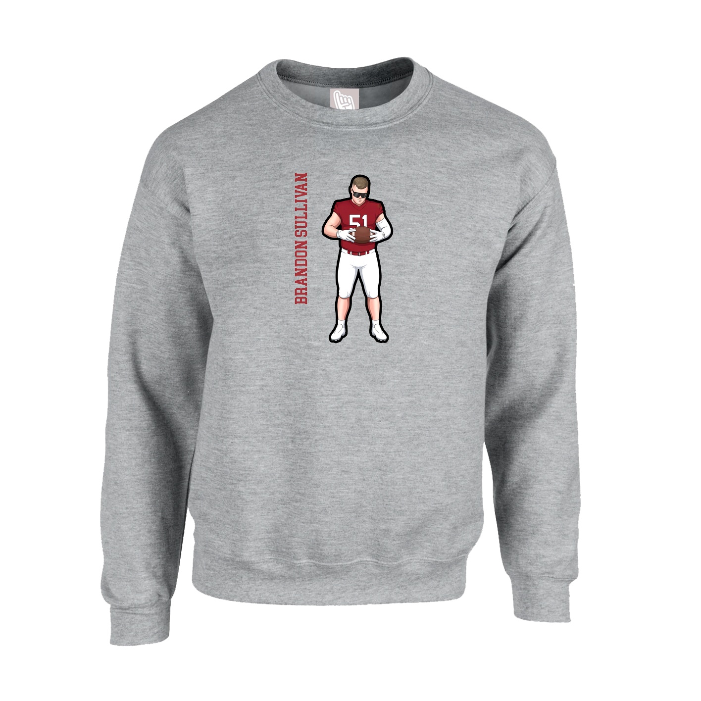 Fleece Crew — Name Vertical in Grey