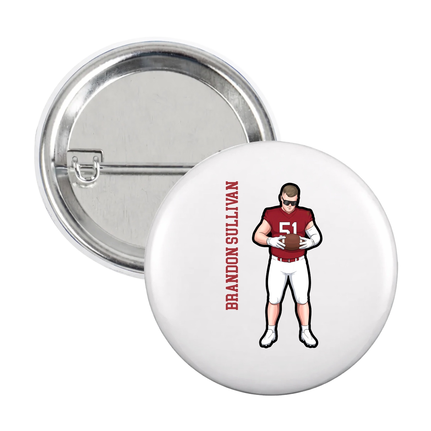 Game Day Button — Name Vertical in White