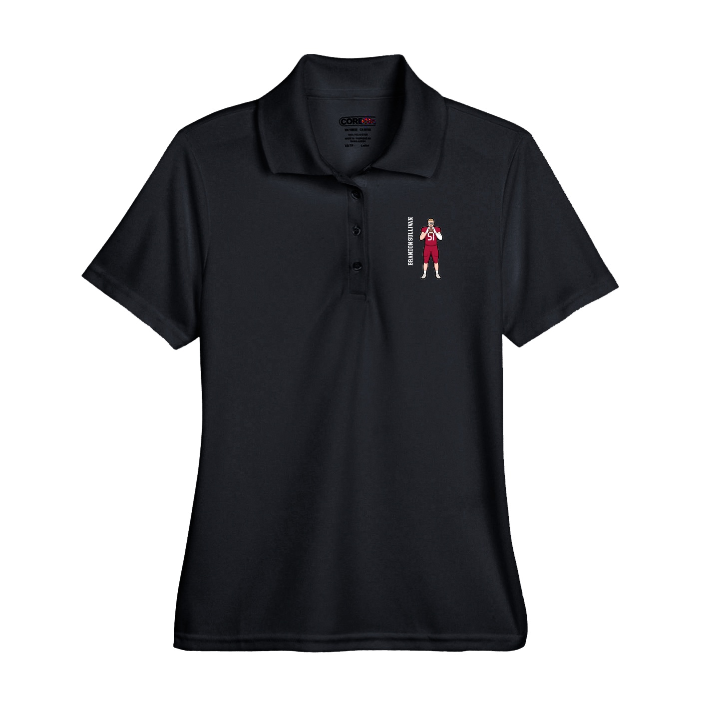 Performance Polo — Name Vertical in Black