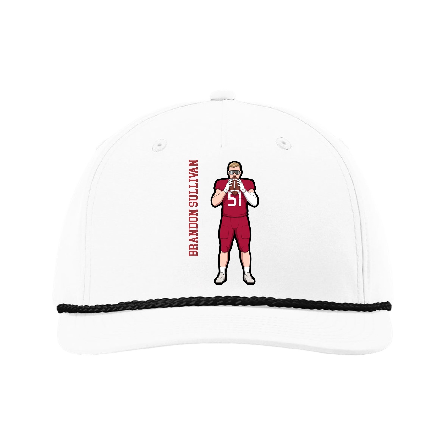 Five-Panel Classic Rope Cap — Name Vertical in White