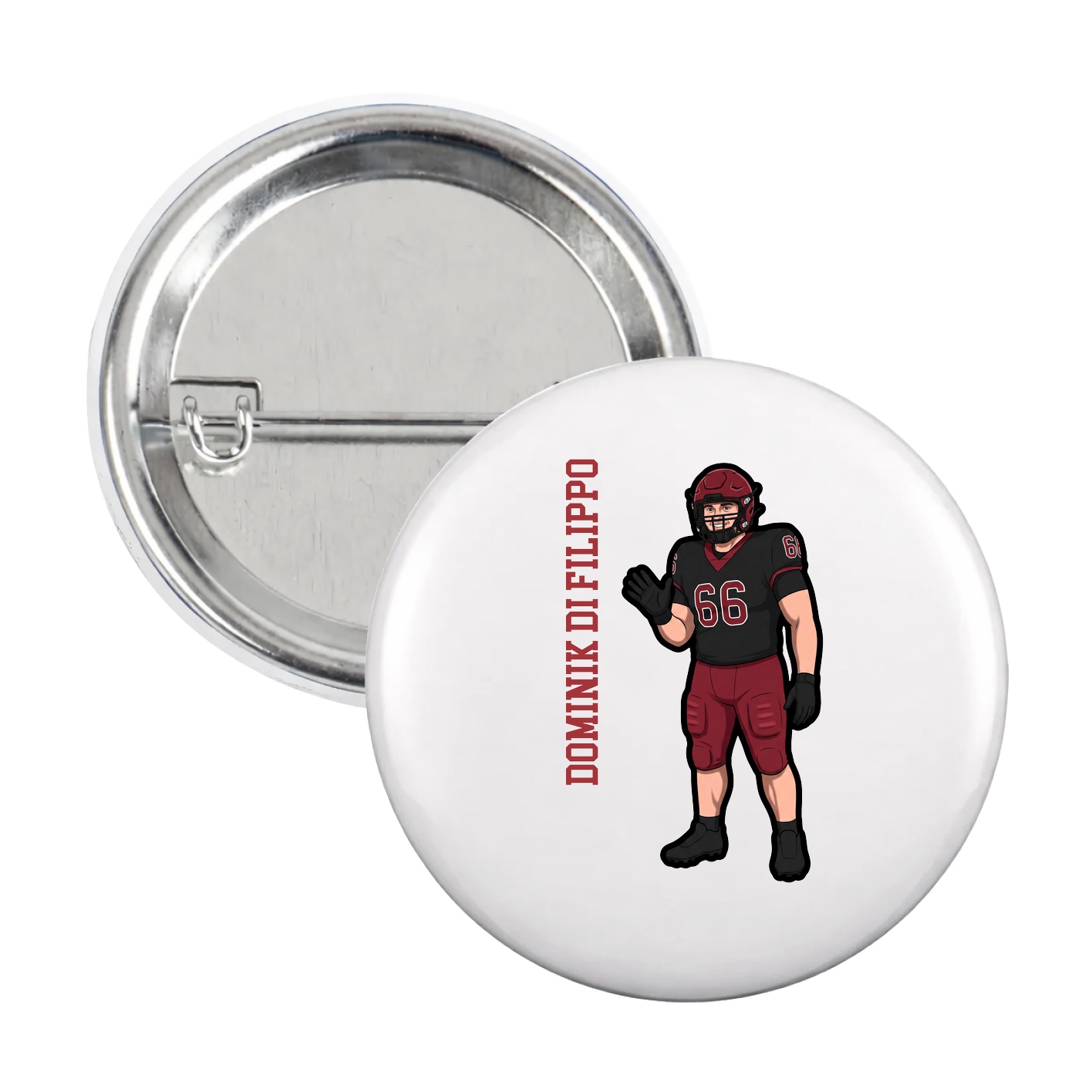 Game Day Button — Name Vertical in White