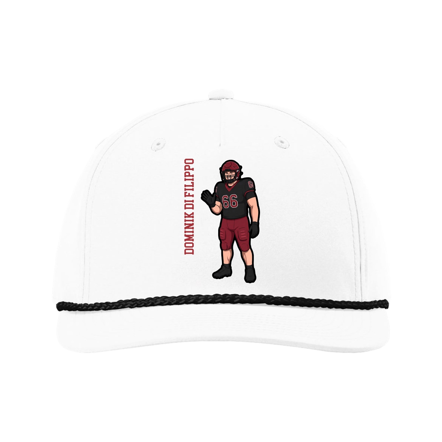 Five-Panel Classic Rope Cap — Name Vertical in White