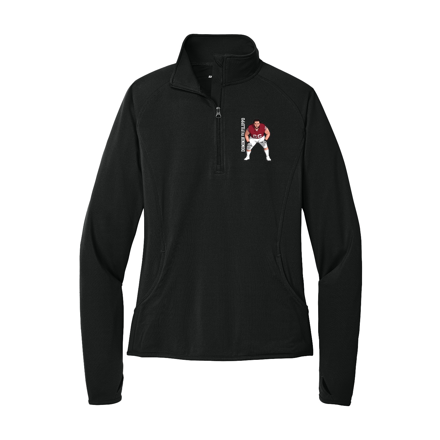 Women's Q-Zip Pullover — Name Vertical in Black