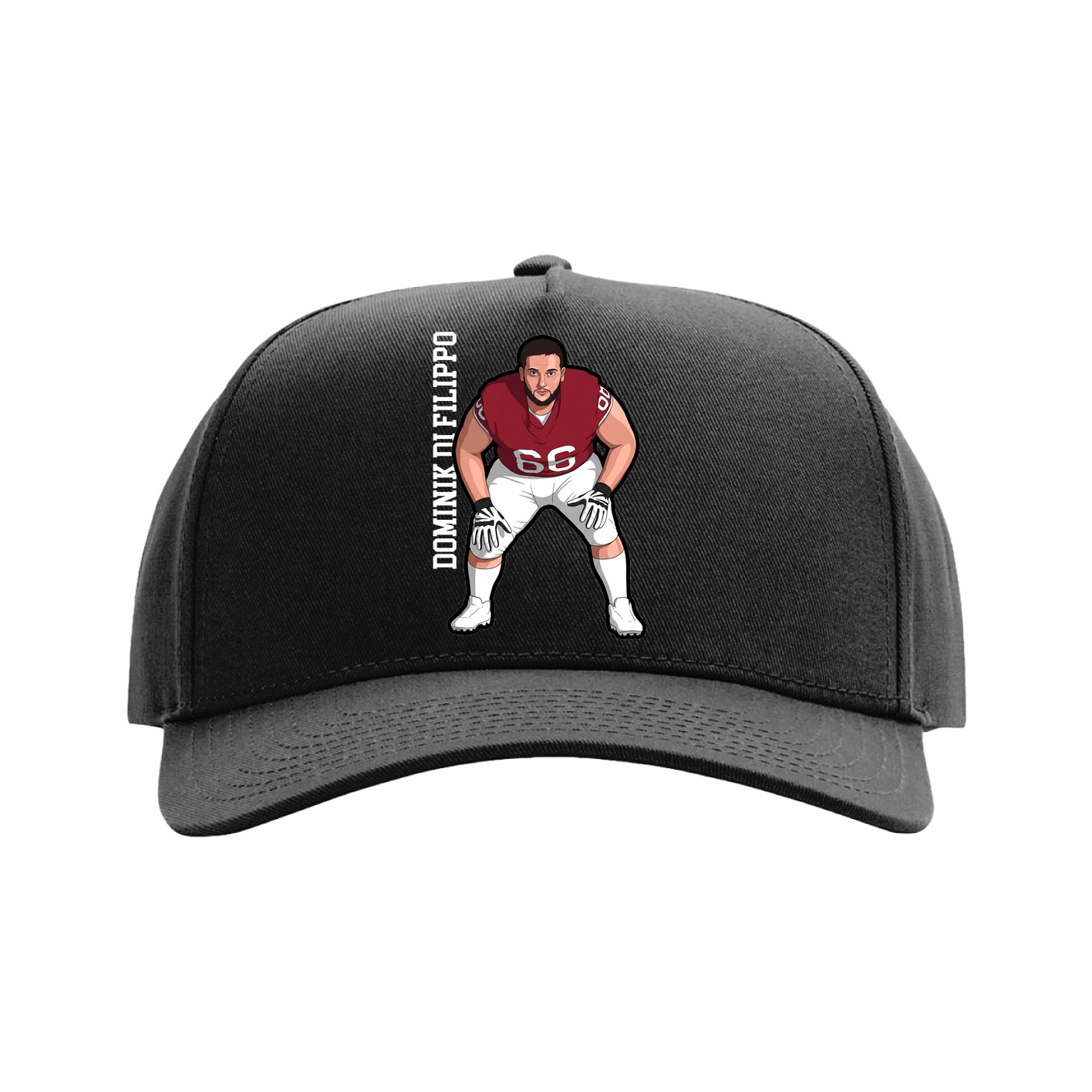 Full Fabric Five-Panel Champ Cap — Name Vertical in Black