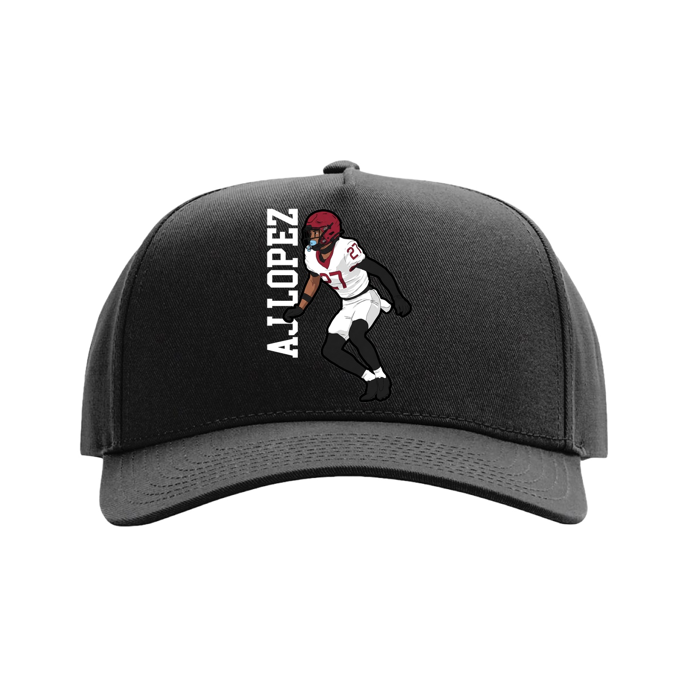 Full Fabric Five-Panel Champ Cap — Name Vertical in Black