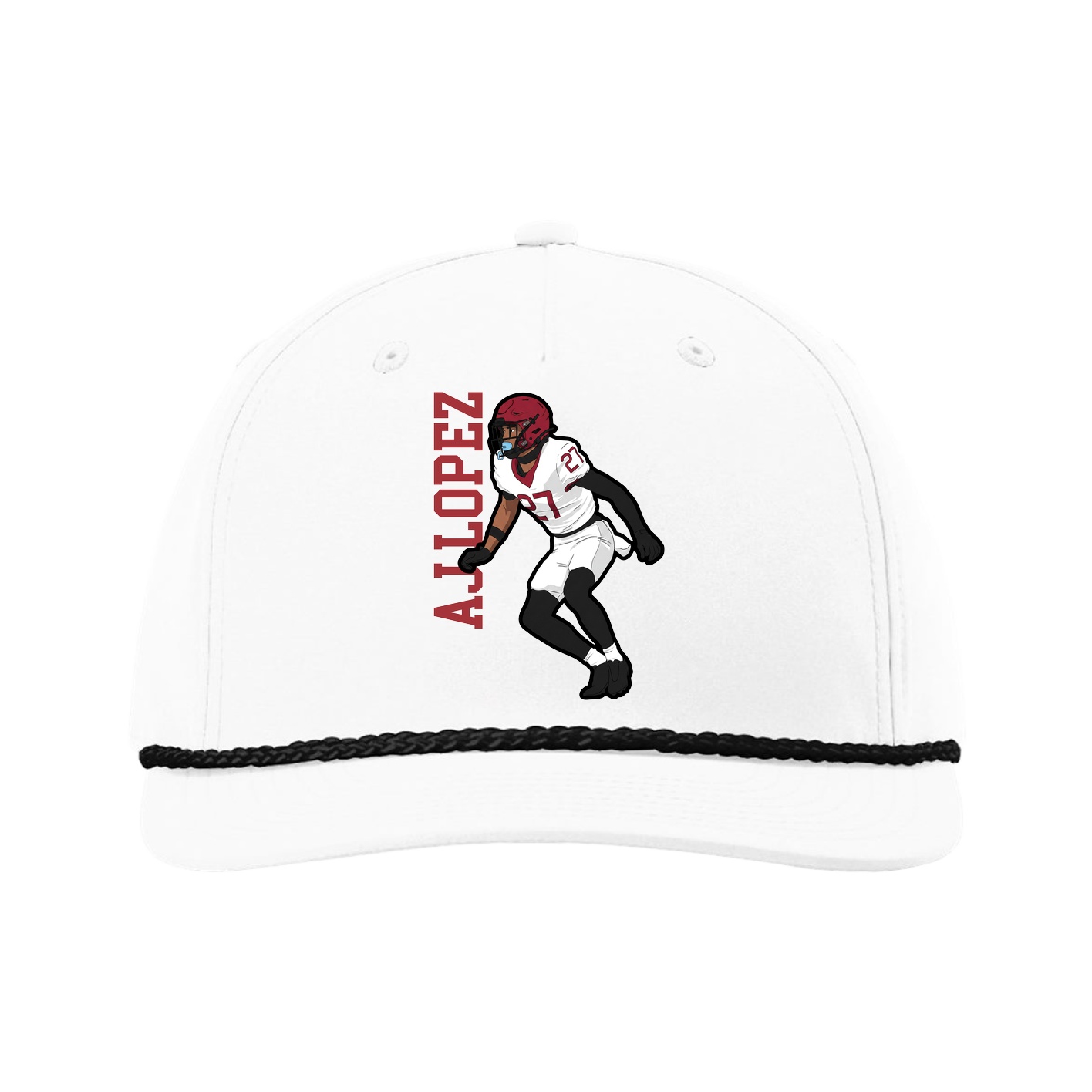 Five-Panel Classic Rope Cap — Name Vertical in White