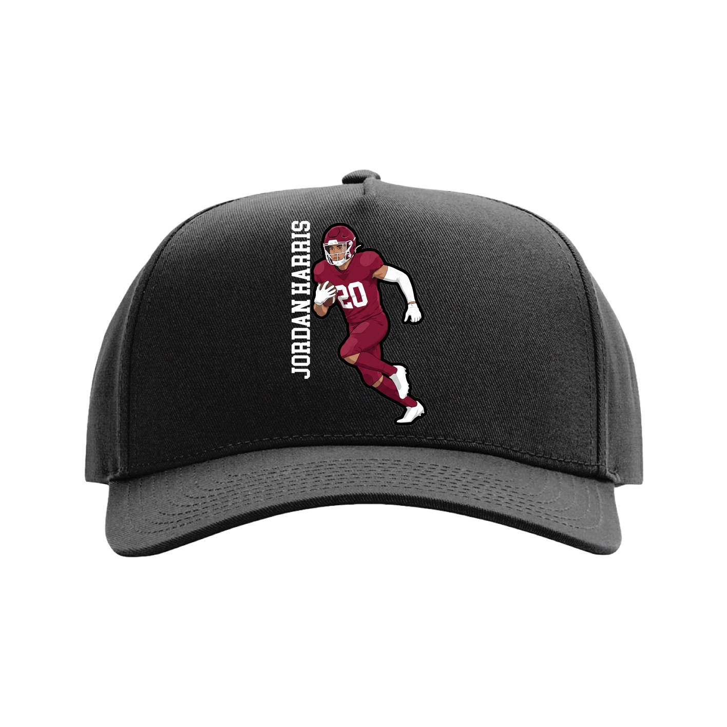 Full Fabric Five-Panel Champ Cap — Name Vertical in Black