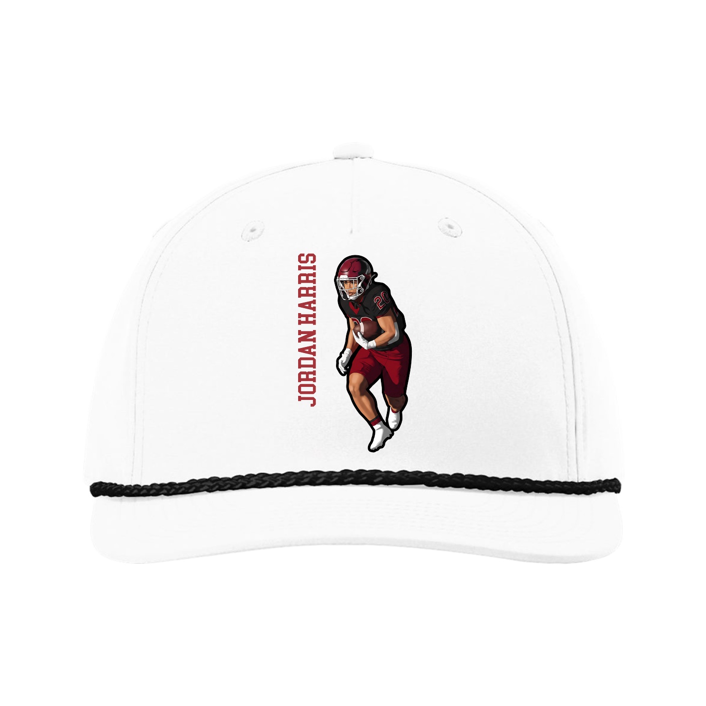 Five-Panel Classic Rope Cap — Name Vertical in White