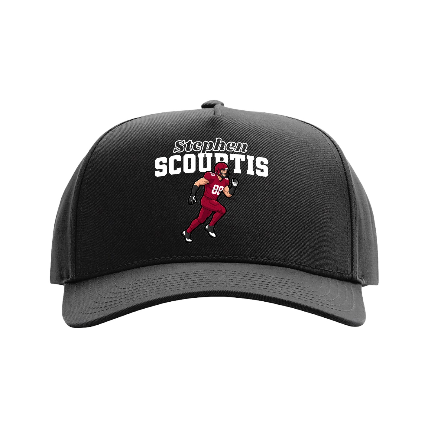 Full Fabric Five-Panel Champ Cap — Name Arch in Black