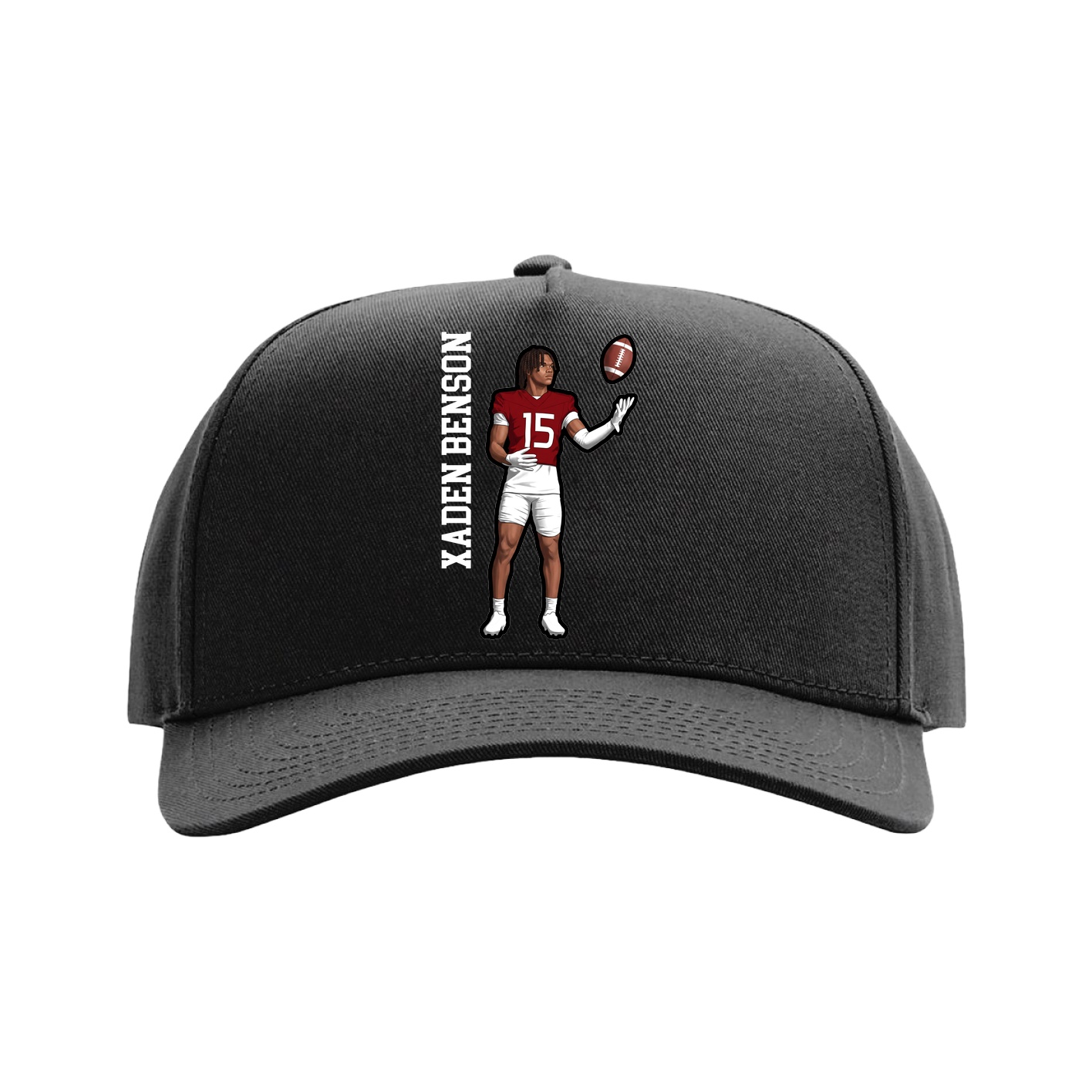 Full Fabric Five-Panel Champ Cap — Name Vertical in Black