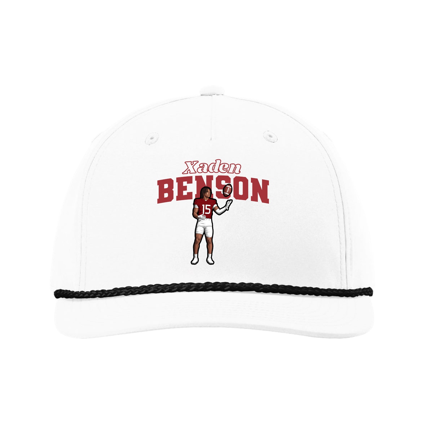 Five-Panel Classic Rope Cap — Name Arch in White