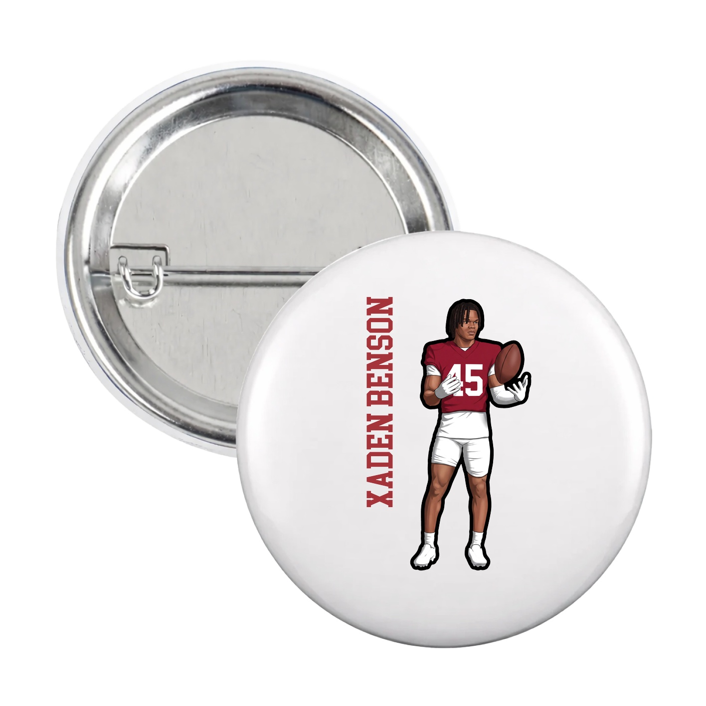 Game Day Button — Name Vertical in White