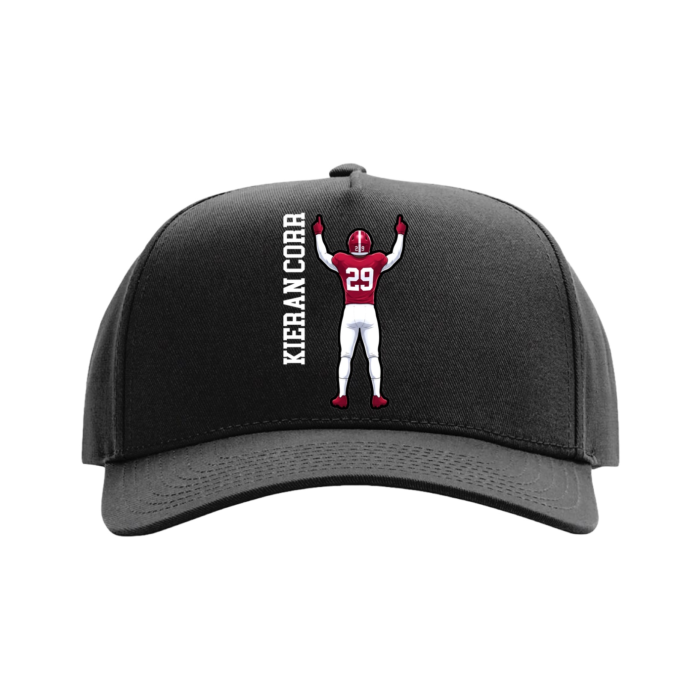 Full Fabric Five-Panel Champ Cap — Name Vertical in Black