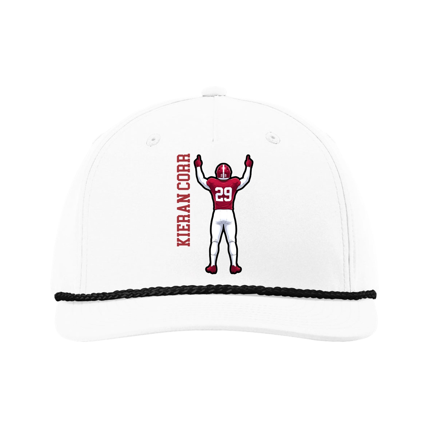 Five-Panel Classic Rope Cap — Name Vertical in White