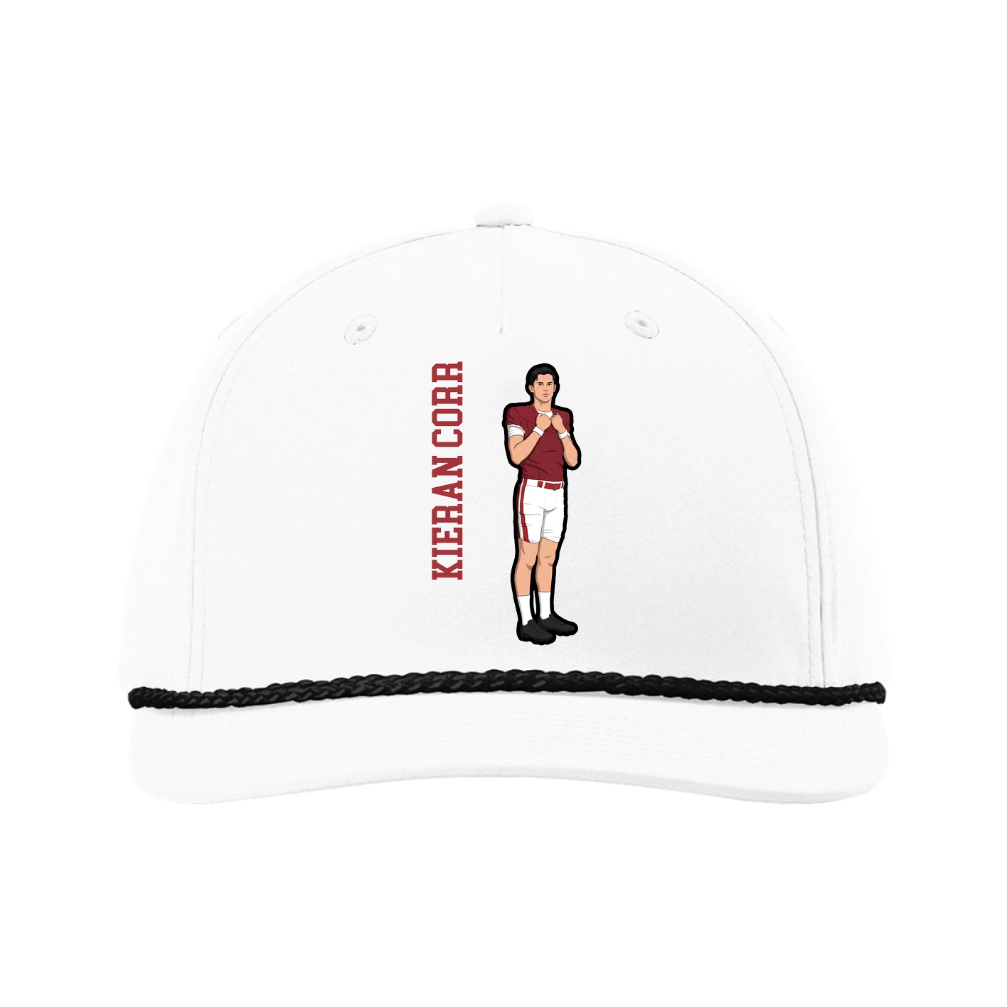 Five-Panel Classic Rope Cap — Name Vertical in White