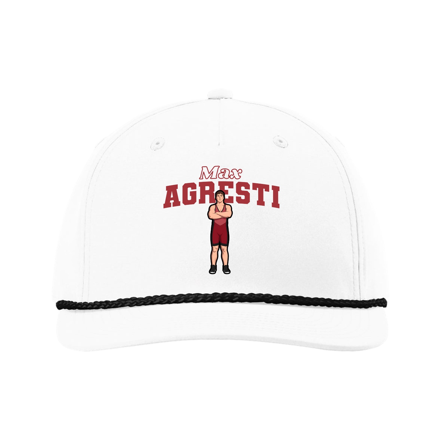 Five-Panel Classic Rope Cap — Name Arch in White