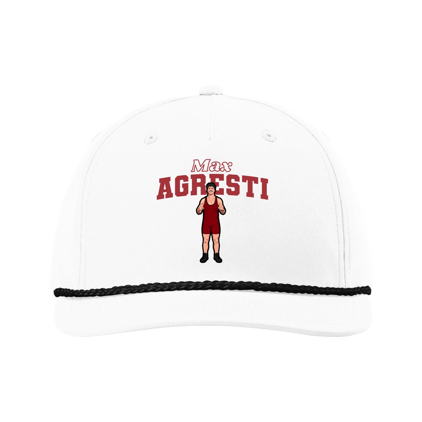 Five-Panel Classic Rope Cap — Name Arch in White