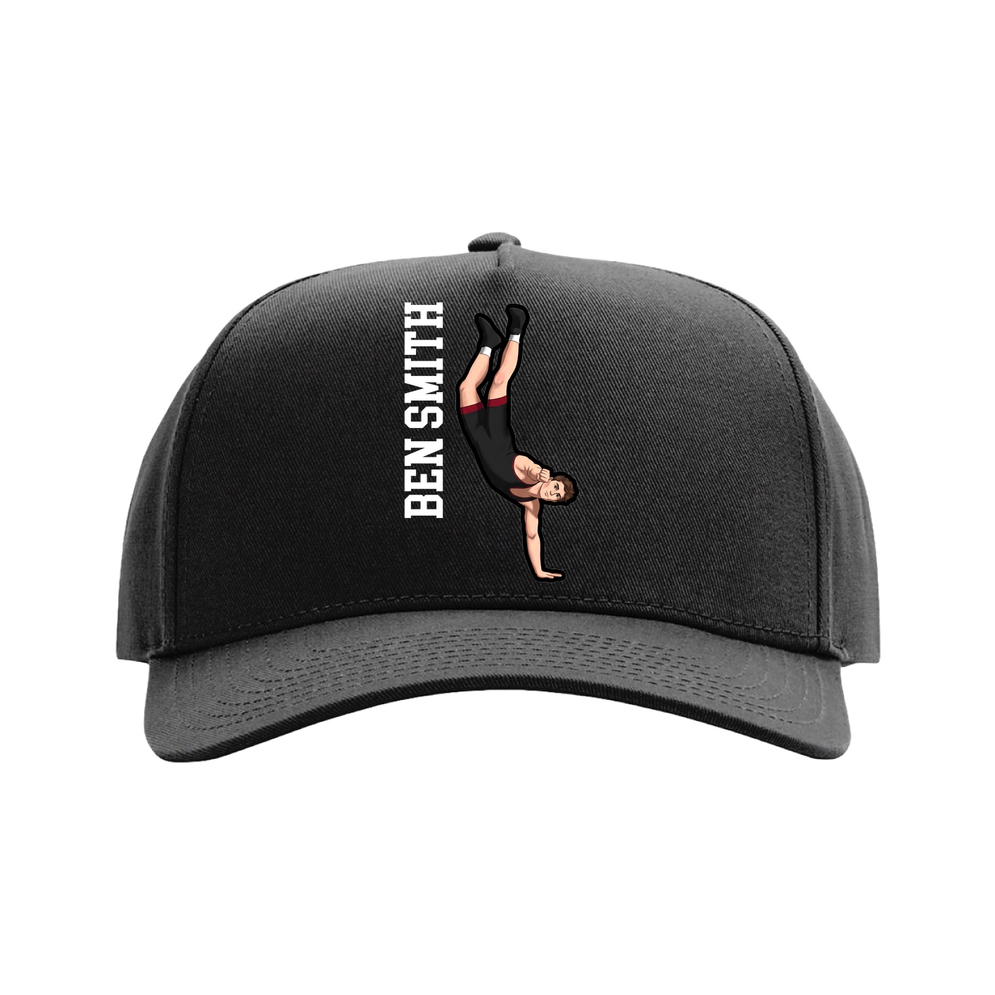 Full Fabric Five-Panel Champ Cap — Name Vertical in Black