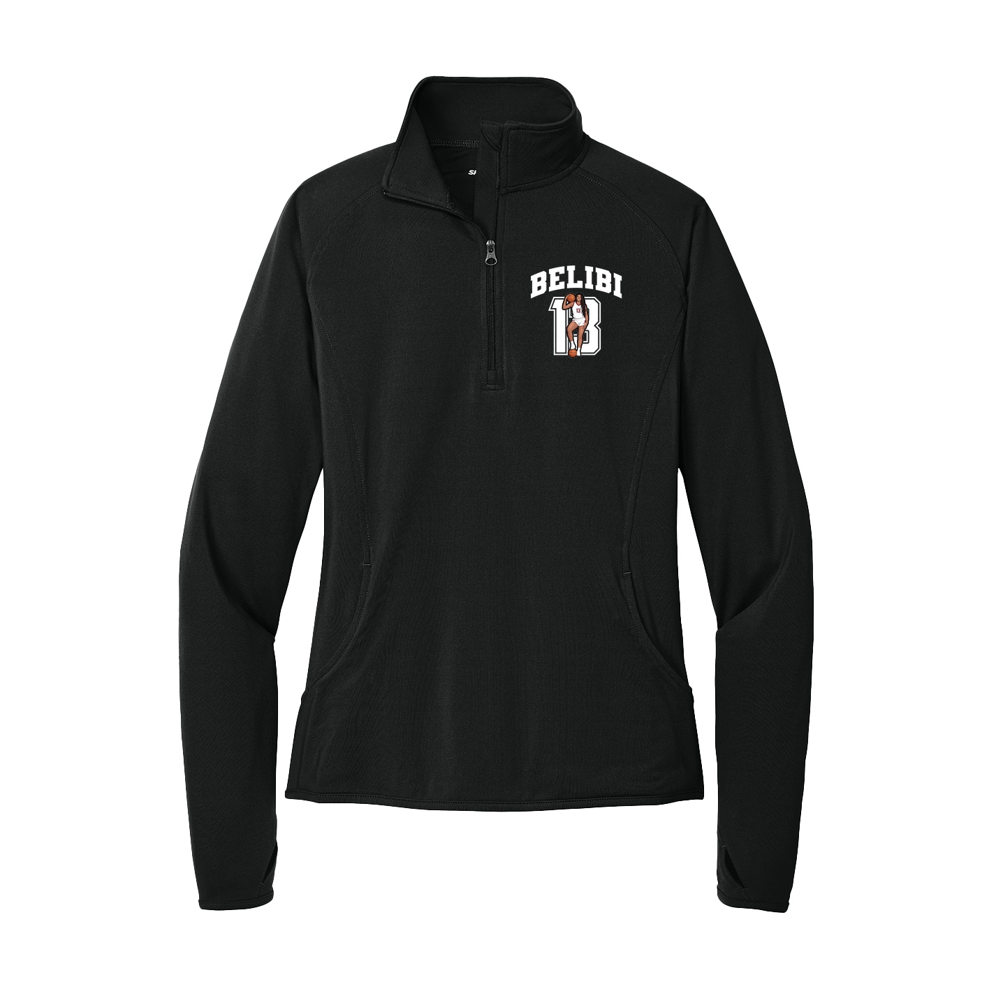 Women's Q-Zip Pullover — Number in Black