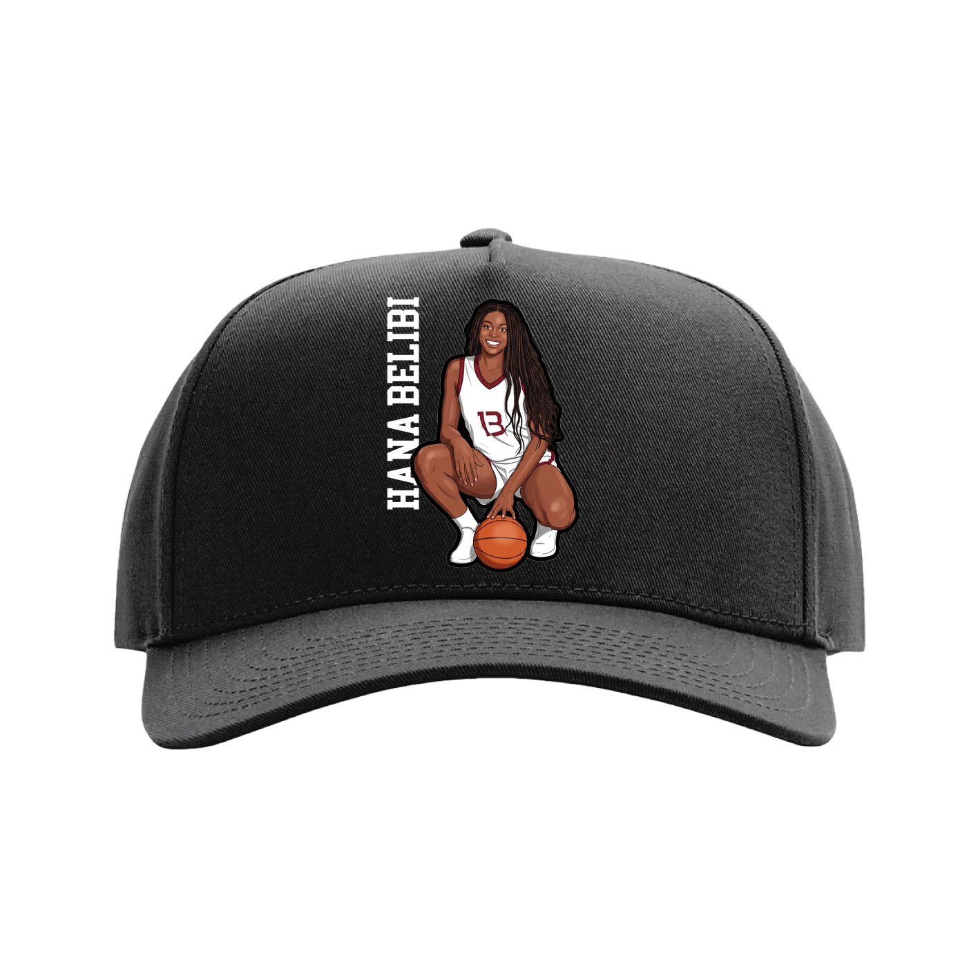 Full Fabric Five-Panel Champ Cap — Name Vertical in Black
