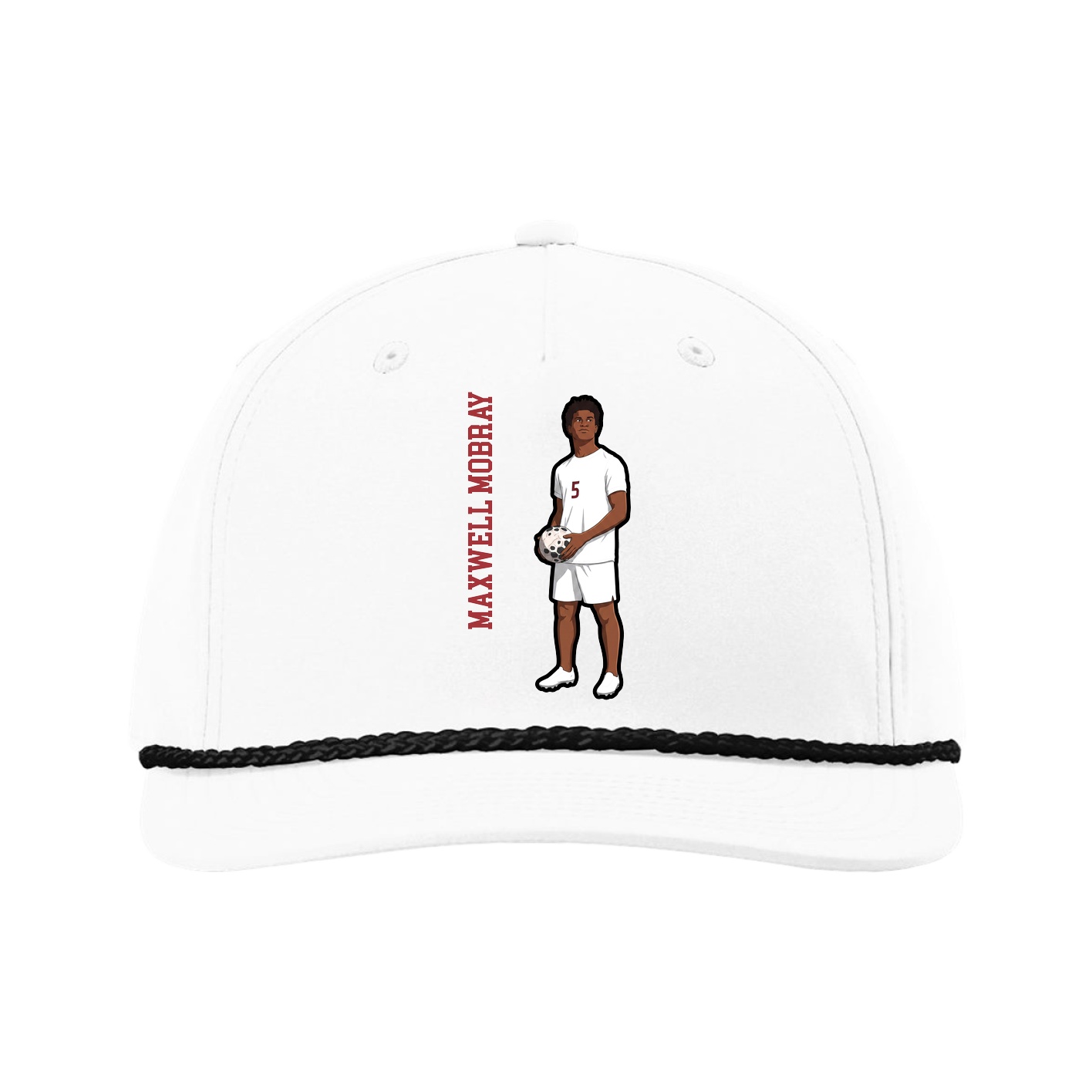 Five-Panel Classic Rope Cap — Name Vertical in White