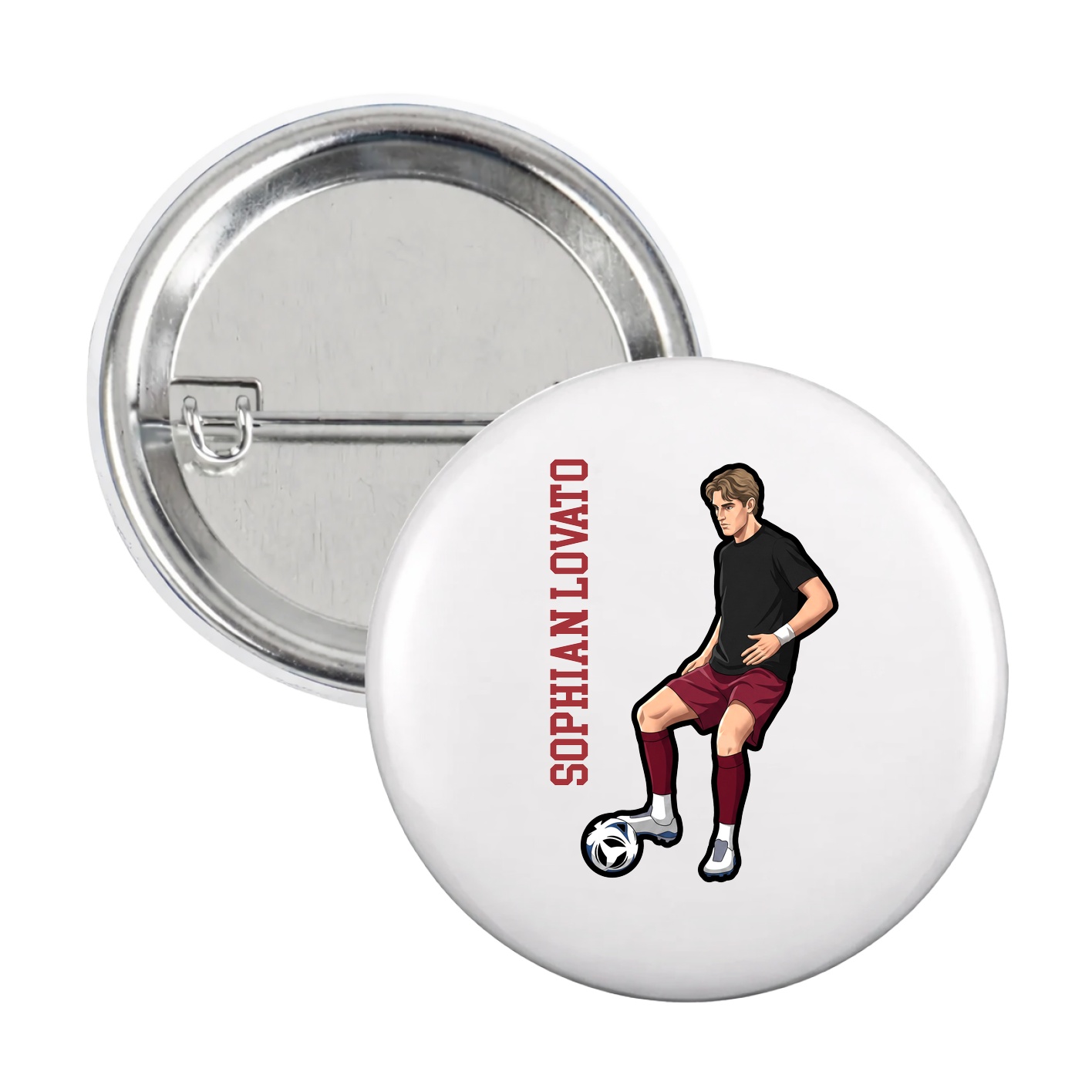 Game Day Button — Name Vertical in White