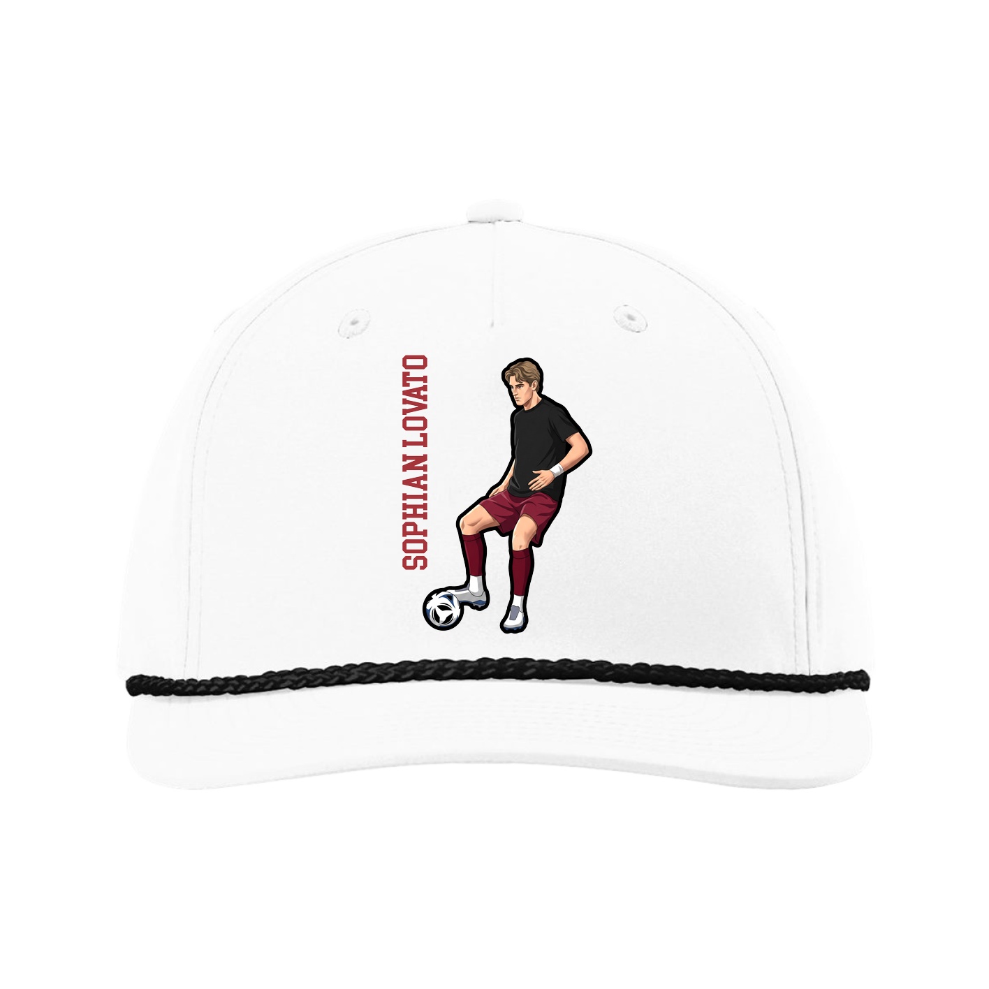 Five-Panel Classic Rope Cap — Name Vertical in White