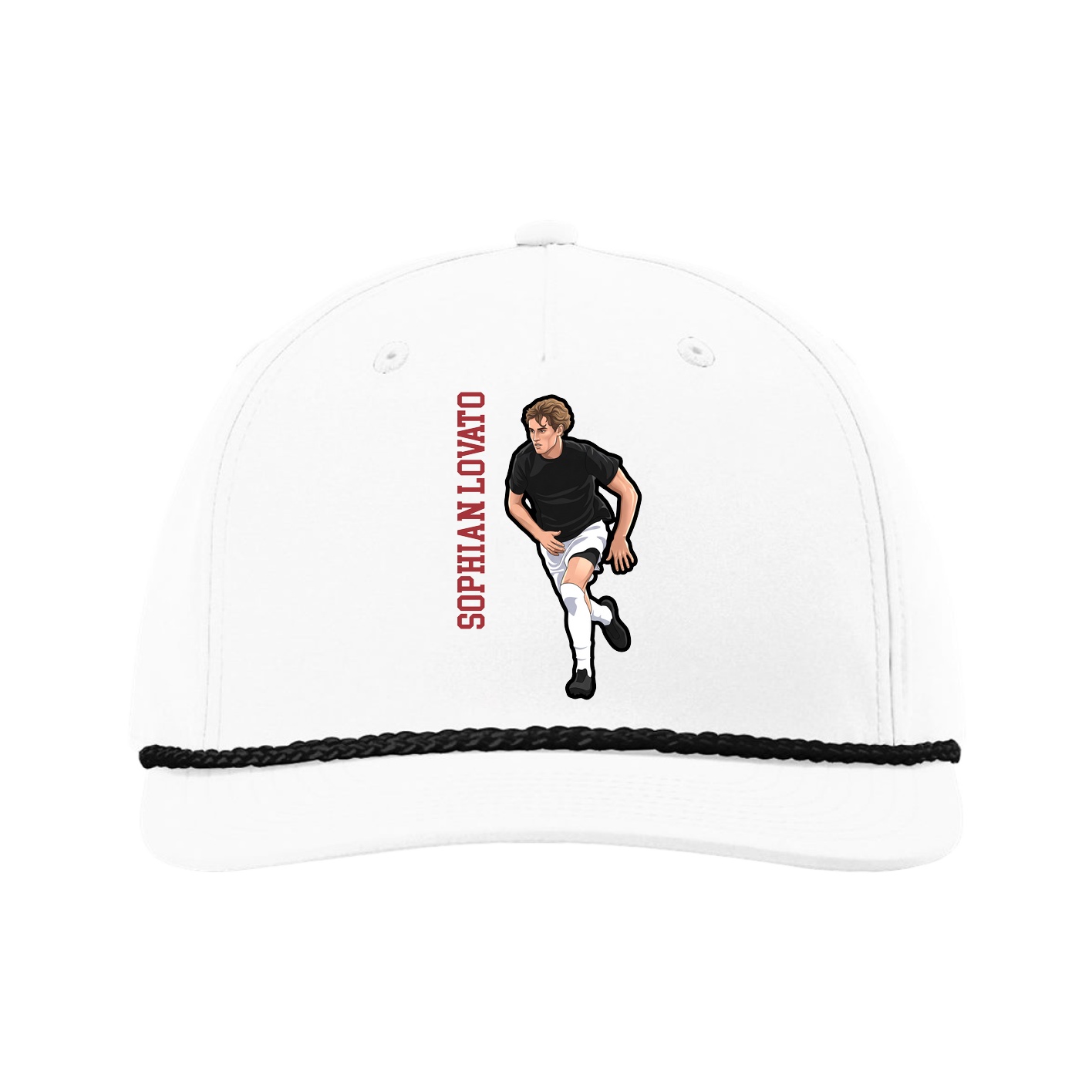Five-Panel Classic Rope Cap — Name Vertical in White